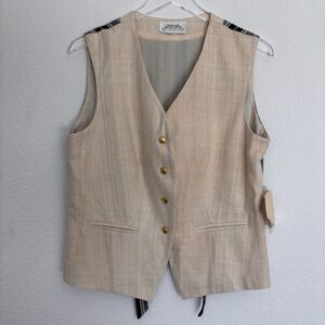 New Deadstock Vintage Womens Vest 8 Long Line Button Linen Silk Striped Tie Back